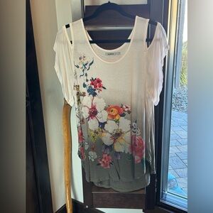 Desigual White Multicolor Floral Short Sleeve Top